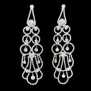Large Pageant Statement Clear Rhinestones Unique Flair Long Post Drop Earrings